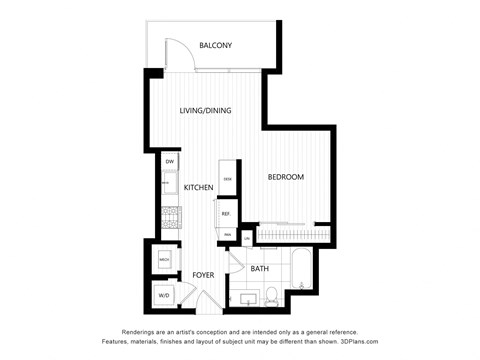 a floor plan of a bedroom apartment with an open floor plan